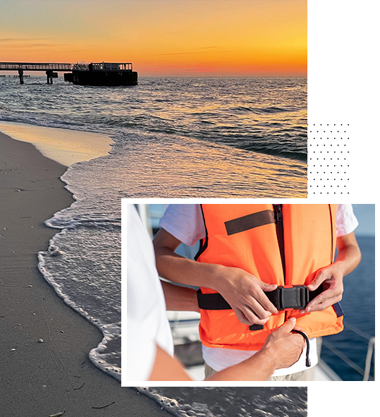 person putting on life vest on a florida fishing charter